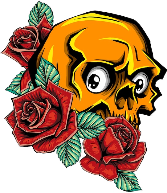 illustration of skull with roses