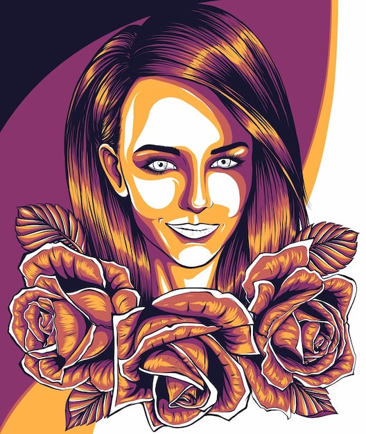 illustration of Skull Woman with roses