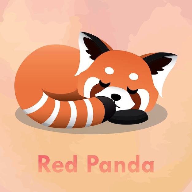 Vector illustration of sleeping cute red panda