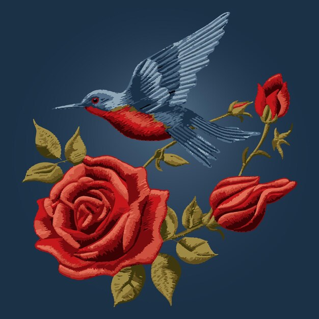 Vector illustration of a small bird flying near flowers vector art