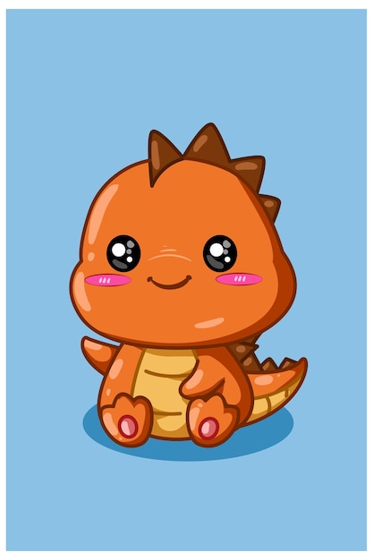 Illustration of small and cute orange dinosaur