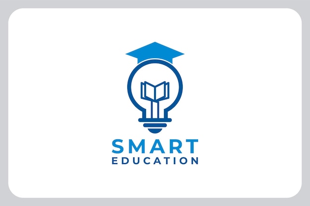イラスト スマート教育ロゴ デザイン コンセプト、本と卒業帽子のロゴ デザインの電球ランプ
