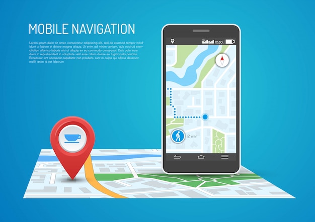 Vector illustration of smartphone with mobile navigation in flat design