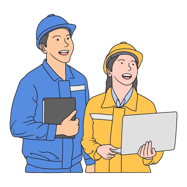 Illustration of smiling ambitious working woman and man