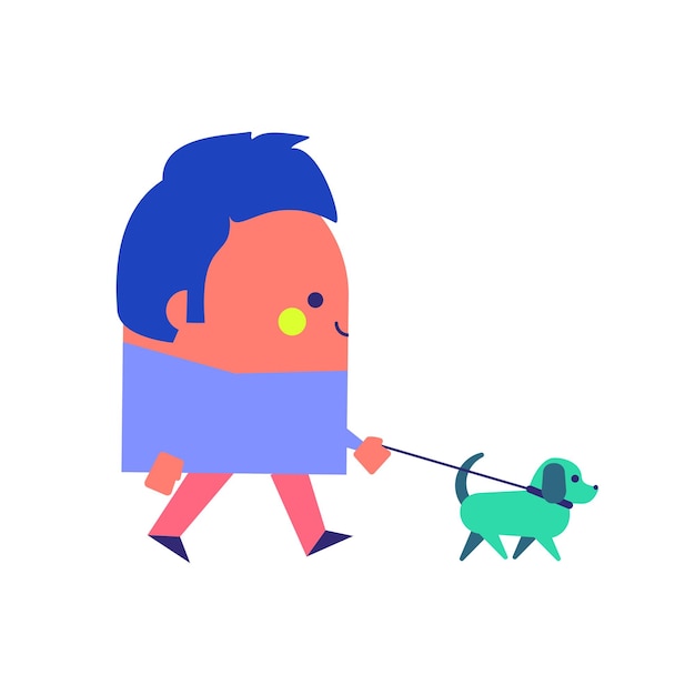 Vector illustration of a smiling man walking his dog lifestyle facts attitude design