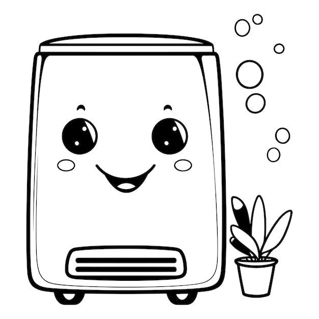 Иллюстрация улыбающегося холодильника с растением в горшке