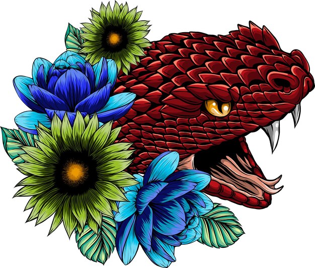 Vector illustration of snake head with flower