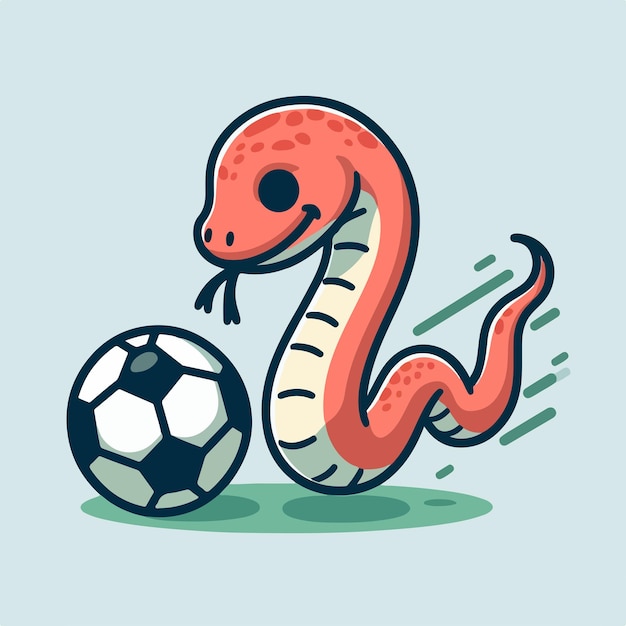 Vector illustration of a snake playing ball with a flat vector cartoon style and mascot concept