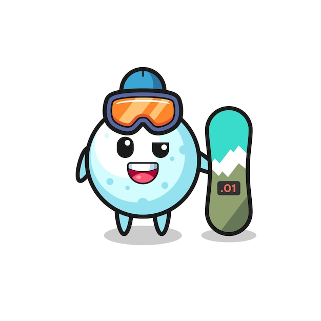 Illustration of snow ball character with snowboarding style , cute style design for t shirt, sticker, logo element