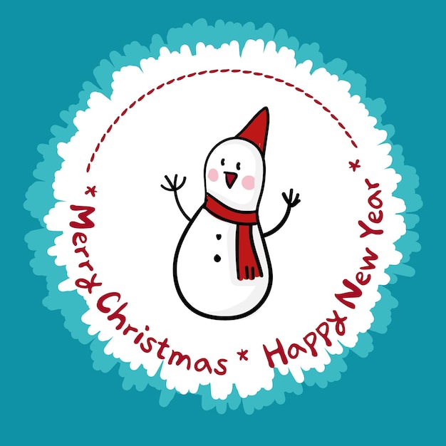 Illustration of a snowman with red hat and muffler.