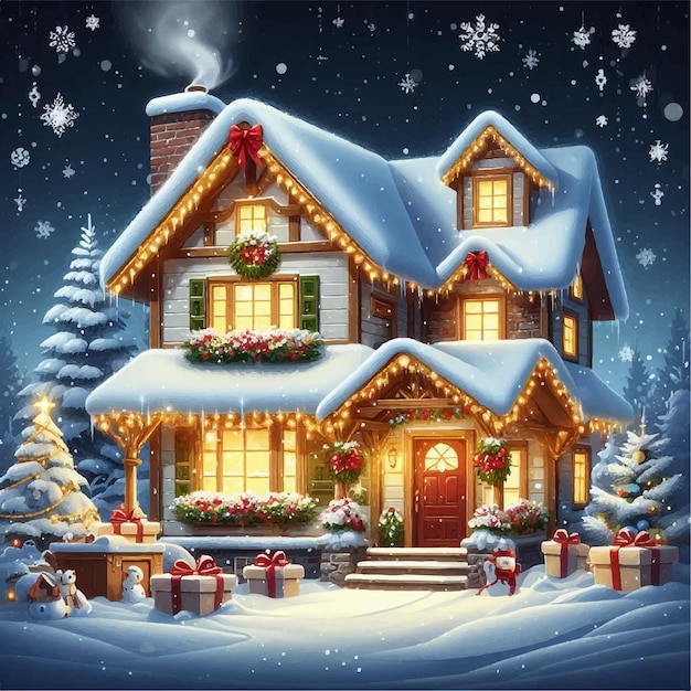 Premium Vector | Illustration of a snowy christmas house
