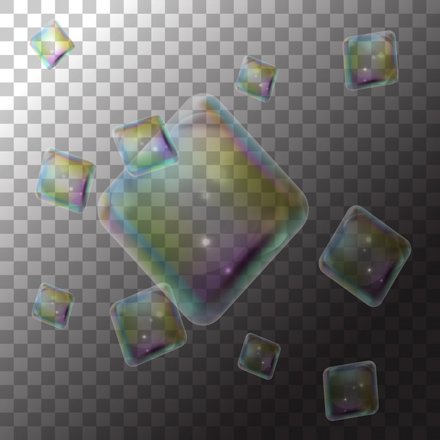 Vettore illustrazione diamanti bolla di sapone su trasparente