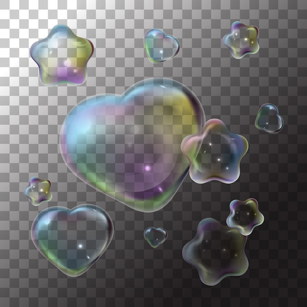 Иллюстрация мыльный пузырь сердце и звезда на прозрачной