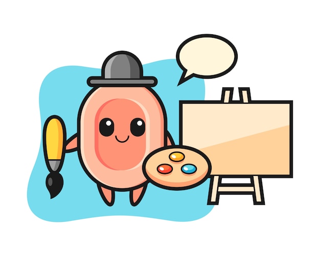 Illustration of soap mascot as a painter, cute style  for t shirt, sticker, logo element