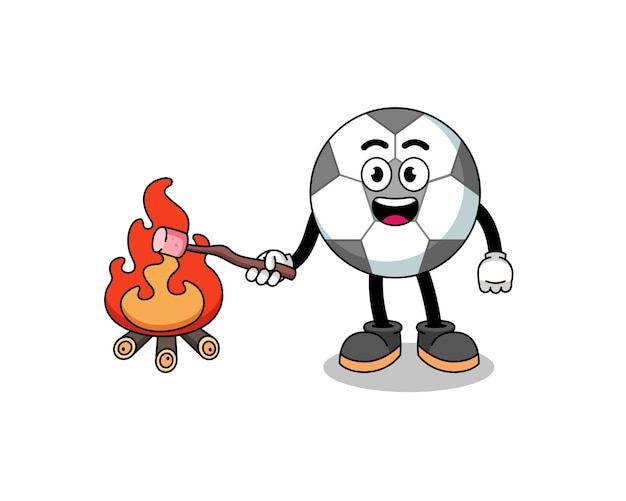 Illustration of soccer ball burning a marshmallow character design