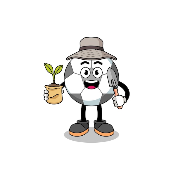 Illustration of soccer ball cartoon holding a plant seed character design