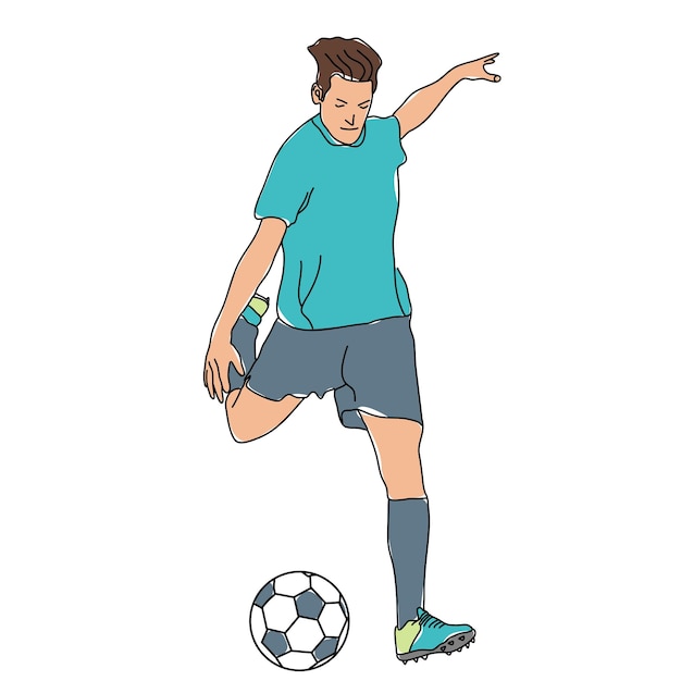 Vector illustration of a soccer player running and kicking the ball with enthusiasm on target while celebrating the victory of the goal