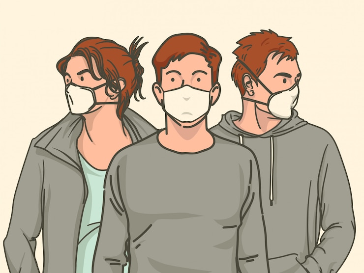 Vector illustration of some young men wearing masks