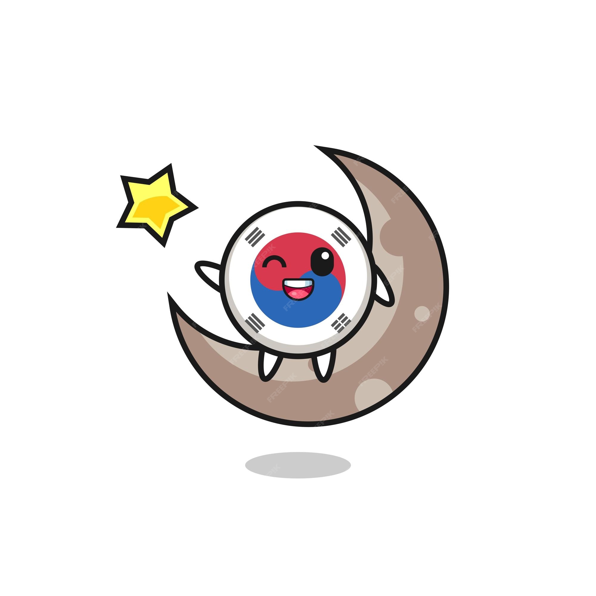 Premium Vector | Illustration of south korea flag cartoon sitting on the  half moon cute design