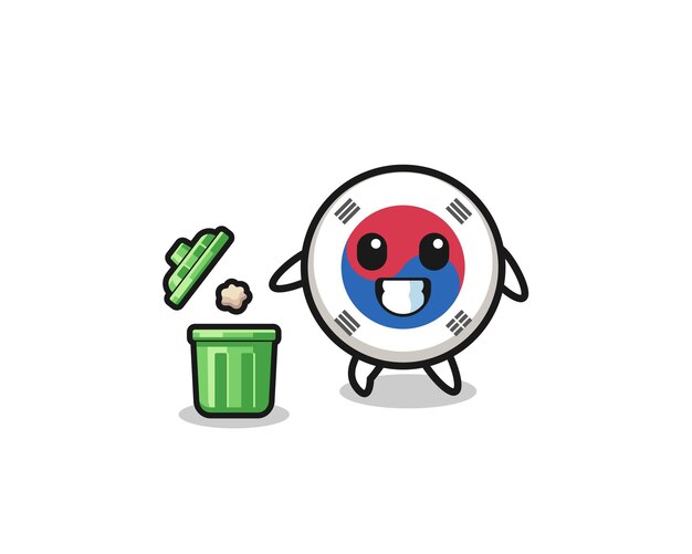 Illustration of the south korea flag throwing garbage in the trash can