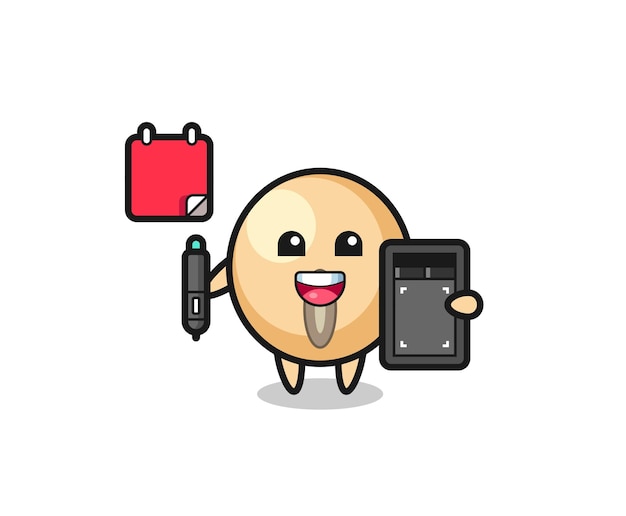 Illustration of soy bean mascot as a graphic designer
