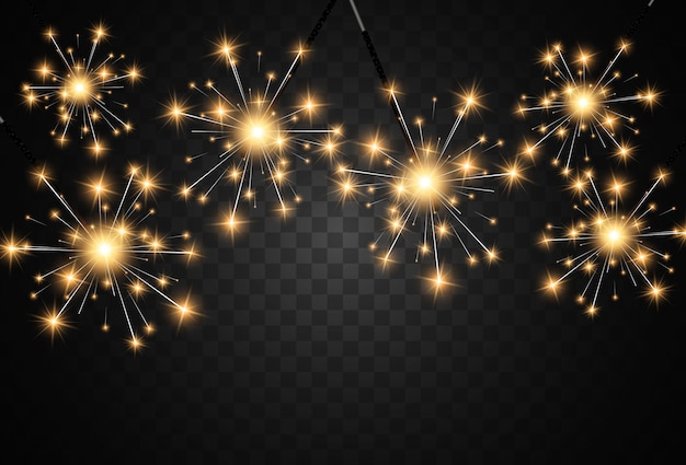 Illustration of sparklers on a transparent background.