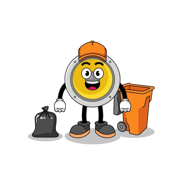 Illustration of speaker cartoon as a garbage collector