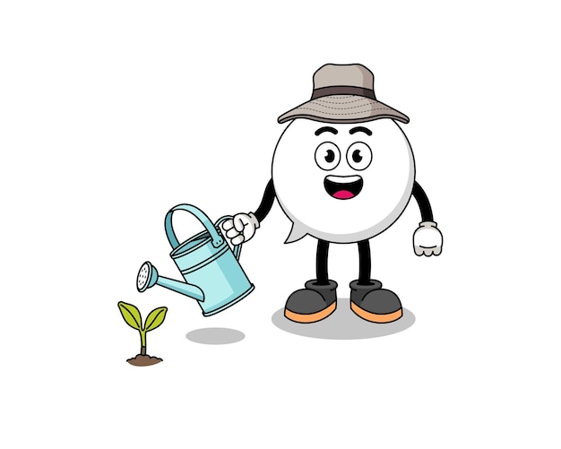 Illustration of speech bubble cartoon watering the plant