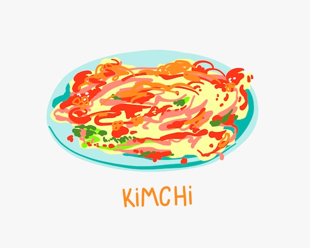 Illustration of spicy kimchi cabbage traditional korean food on a plate