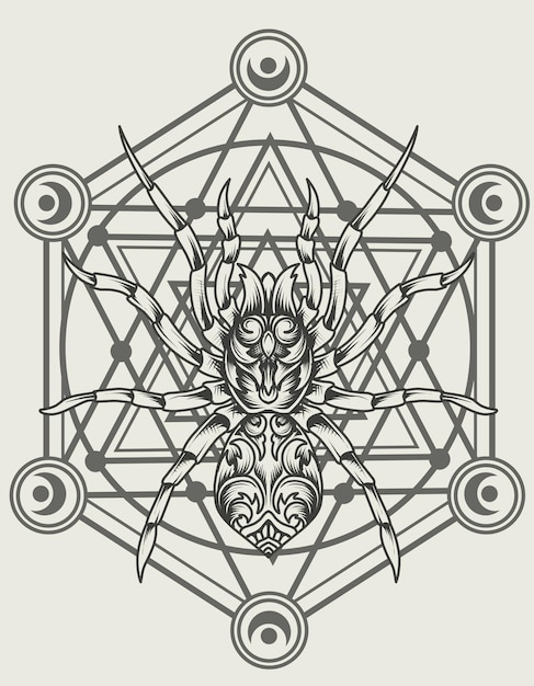 Vector illustration spider ornament on sacred geometry