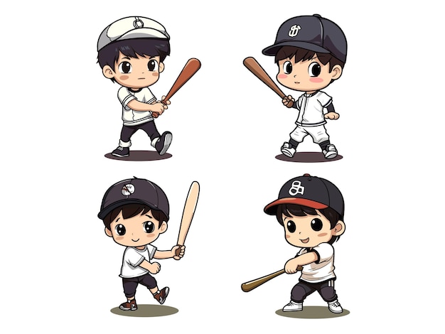 Illustration of a Spirited Boy Playing Baseball