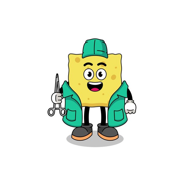 Illustration of sponge mascot as a surgeon character design