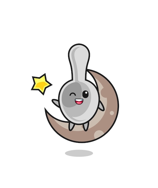 Illustration of spoon cartoon sitting on the half moon