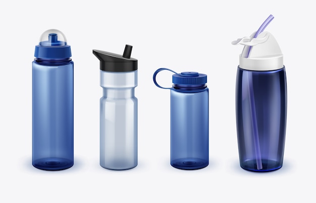 Vector illustration of sport water bottles set various shapes and size