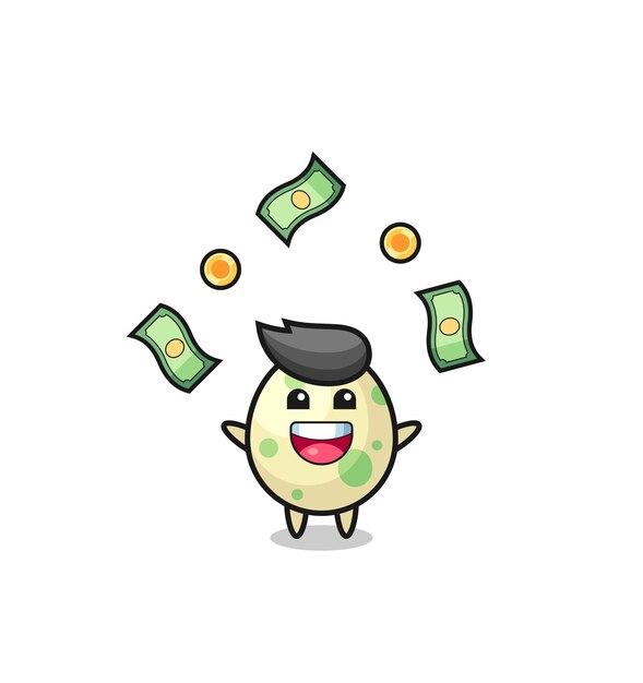 Illustration of the spotted egg catching money falling from the sky , cute design