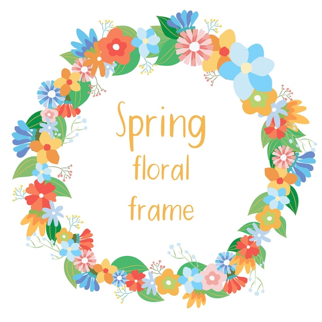 Illustration of spring colorful floral frame