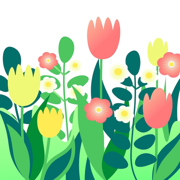 Illustration of Spring Flowers in the Garden