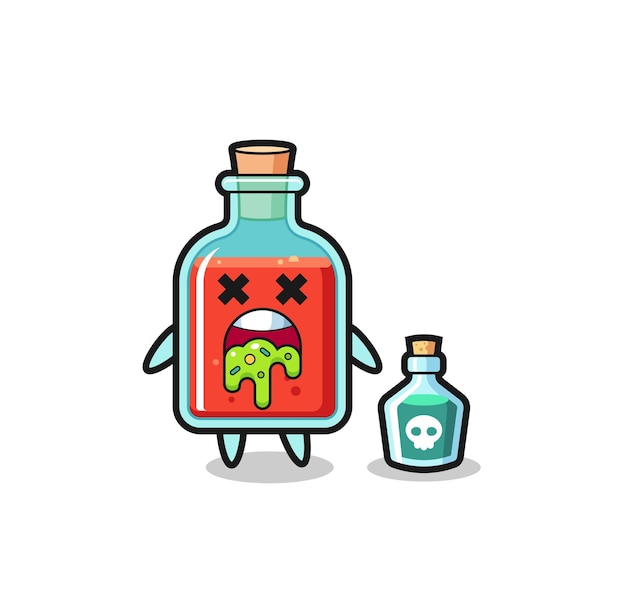 Vector illustration of an square poison bottle character vomiting due to poisoning