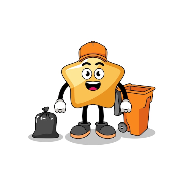 Illustration of star cartoon as a garbage collector