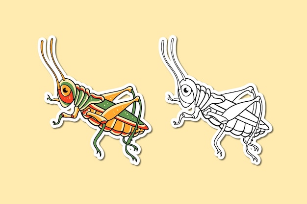 Illustration sticker of cute grasshopper vector design