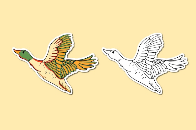 Illustration sticker of a duck in flight for immigration vector design