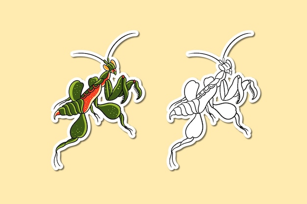Illustration sticker of a small and cute praying mantis vector design
