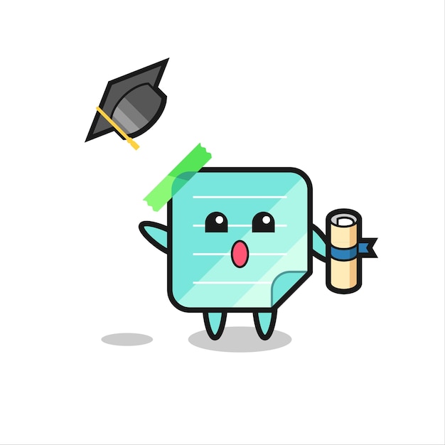 Illustration of sticky notes cartoon throwing the hat at graduation