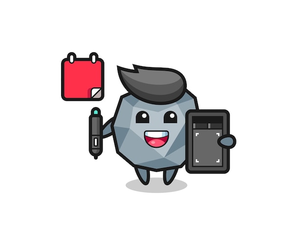 Illustration of stone mascot as a graphic designer