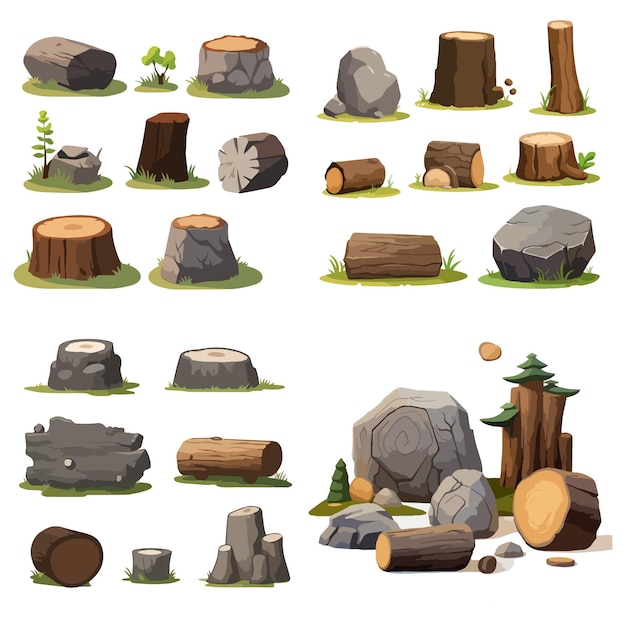 illustration of stone stump boulders and rocks