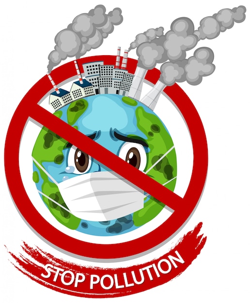 Illustration for stop pollution with earth wearing mask