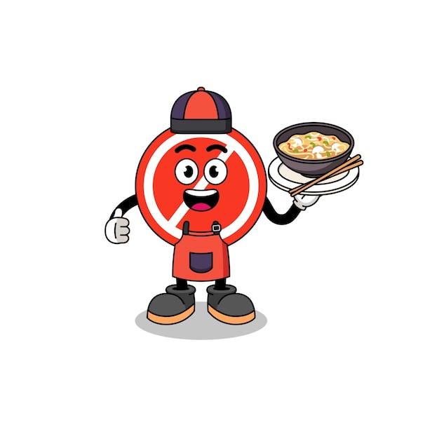 Illustration of stop sign as an asian chef character design