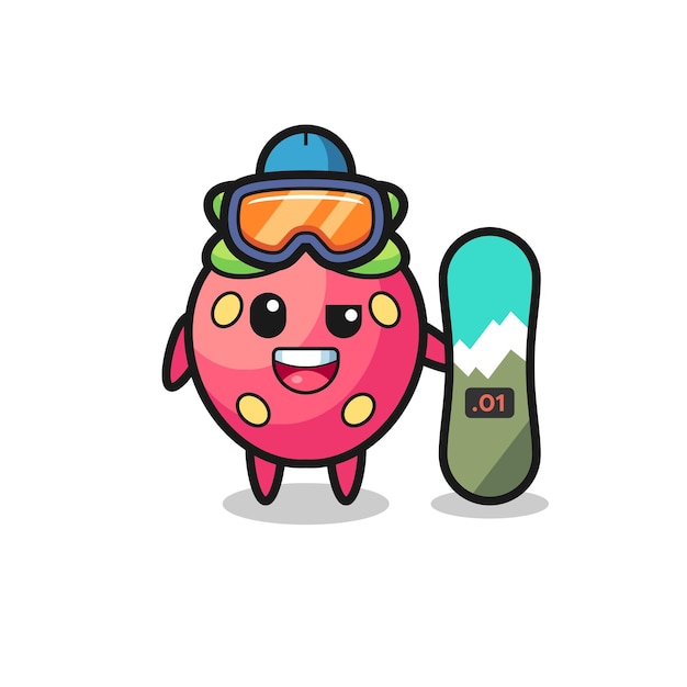 Illustration of strawberry character with snowboarding style