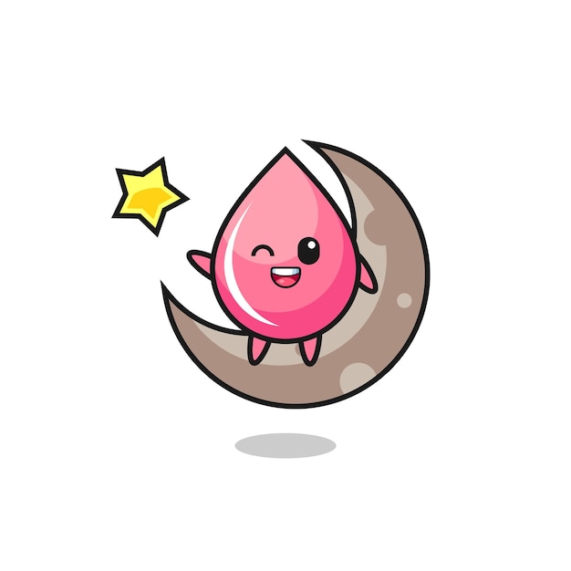 Illustration of strawberry drop juice cartoon sitting on the half moon