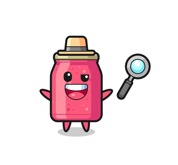 Illustration of the strawberry jam mascot as a detective who manages to solve a case